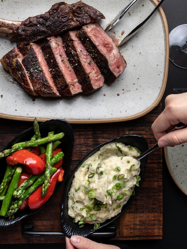 steak and mashed potatoes at Chop