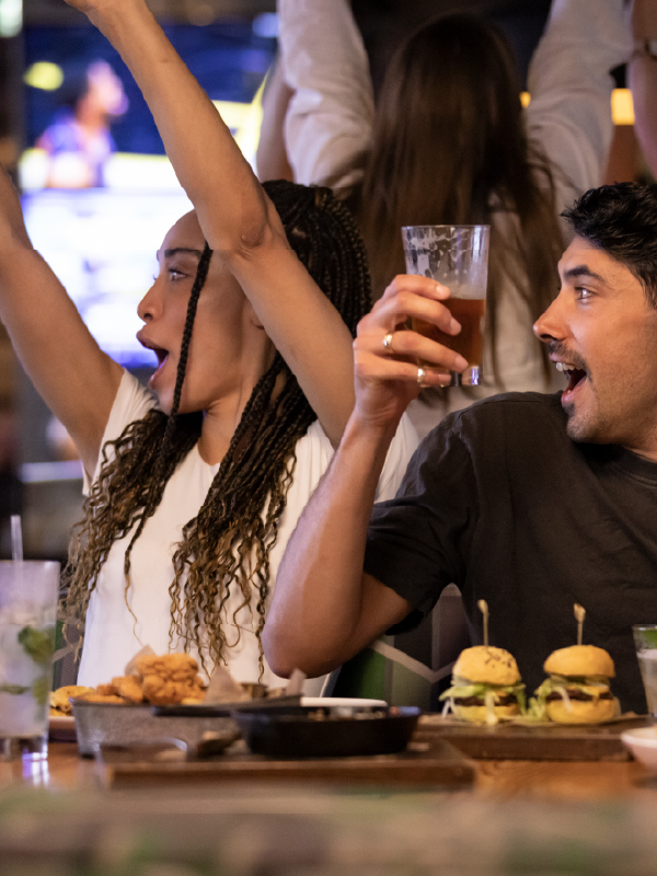 excited people cheering