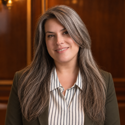 smiling woman with long hair smiling directly at the camera